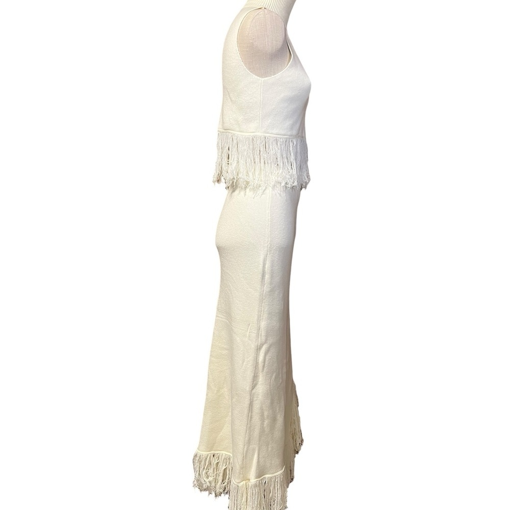 Shop Neighbor Large Cream Fringe Western Boho Style 2 Piece Skirt Turtleneck Set - Picture 3 of 12